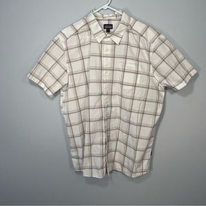Patagonia Shirt Mens Extra Large White Blue Plaid Short Sleeve Button Up Organic